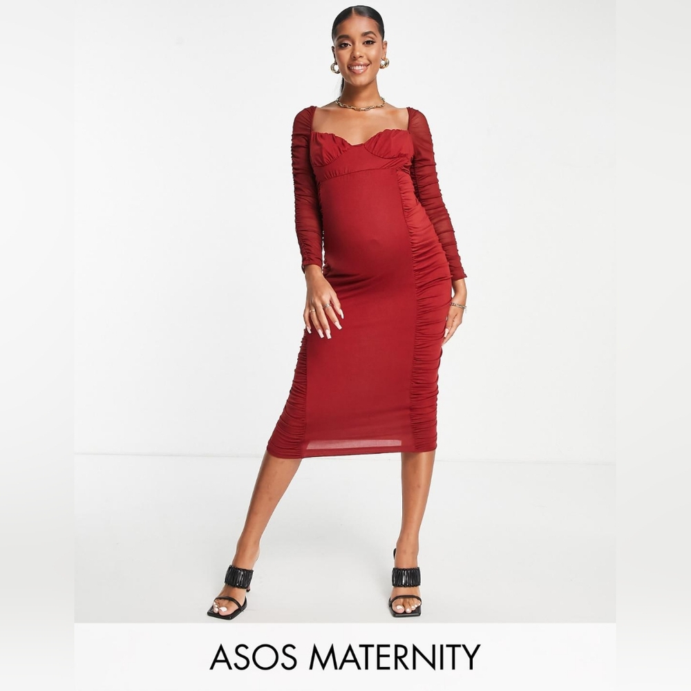 ASOS Maternity Burgundy Long Sleeve Dress